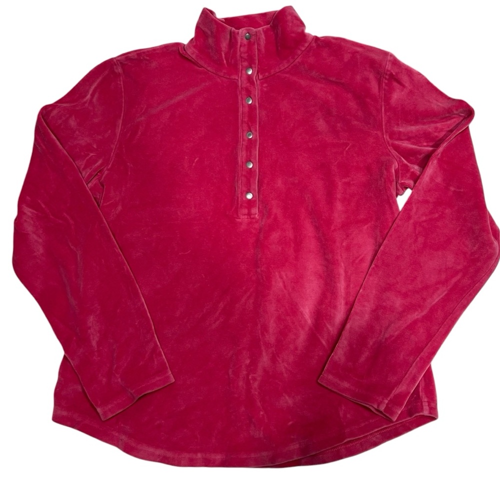 Talbots Y2K Velour snap quarter zip button shirt size L